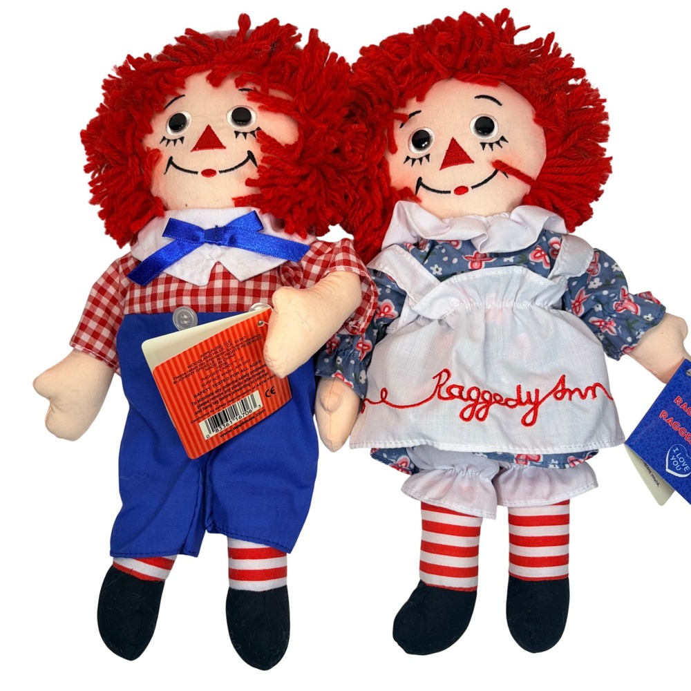 VTG 90s Applause Raggedy Ann Andy Plush Dolls Set Tags Attached Red Yarn Hair - Picture 11 of 14